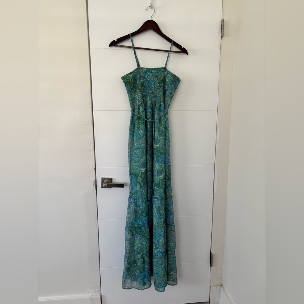 Elegant Green Paisley Maternity Maxi Dress